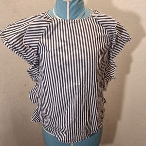 Saks Fifth Ave. Striped Ruffle Sleeve Top